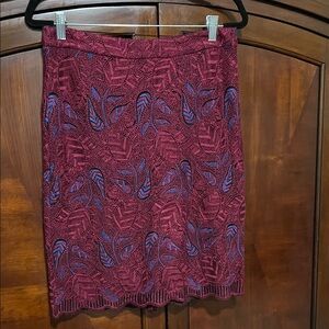 Marc By Marc Jacobs Burgundy and Blue Lace Pencil Skirt Size 6
